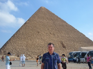 Daniel Bierman standing in front of one of the Pyramids in Egypt